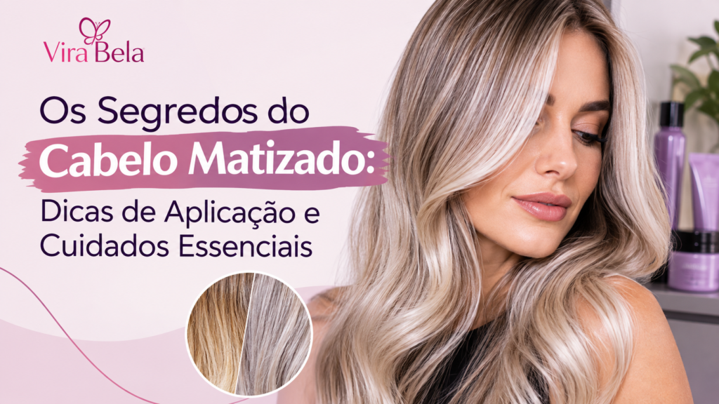 mulher com cabelo matizado texto ao lado