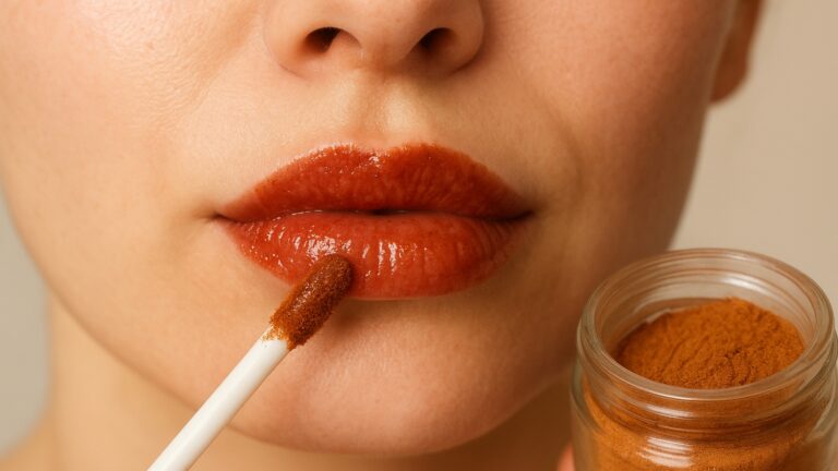 mulher passando canela nos lábios