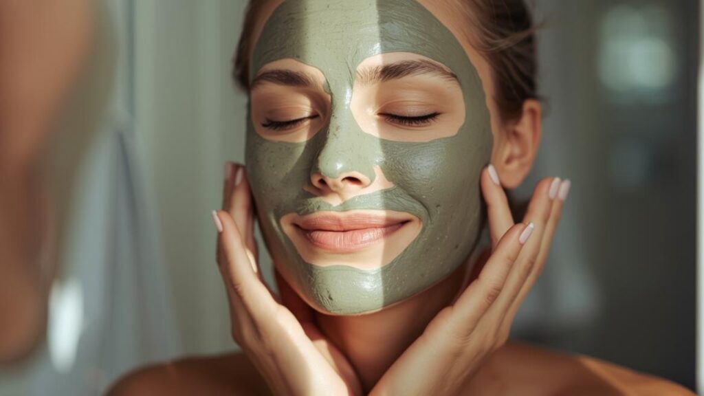 Mulher com mascara natural no rosto